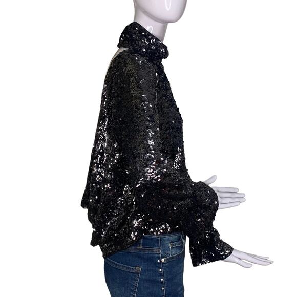 Free People Moonstruck Open Back Black Sequins Top Long Sleeve Size S - Picture 9 of 16